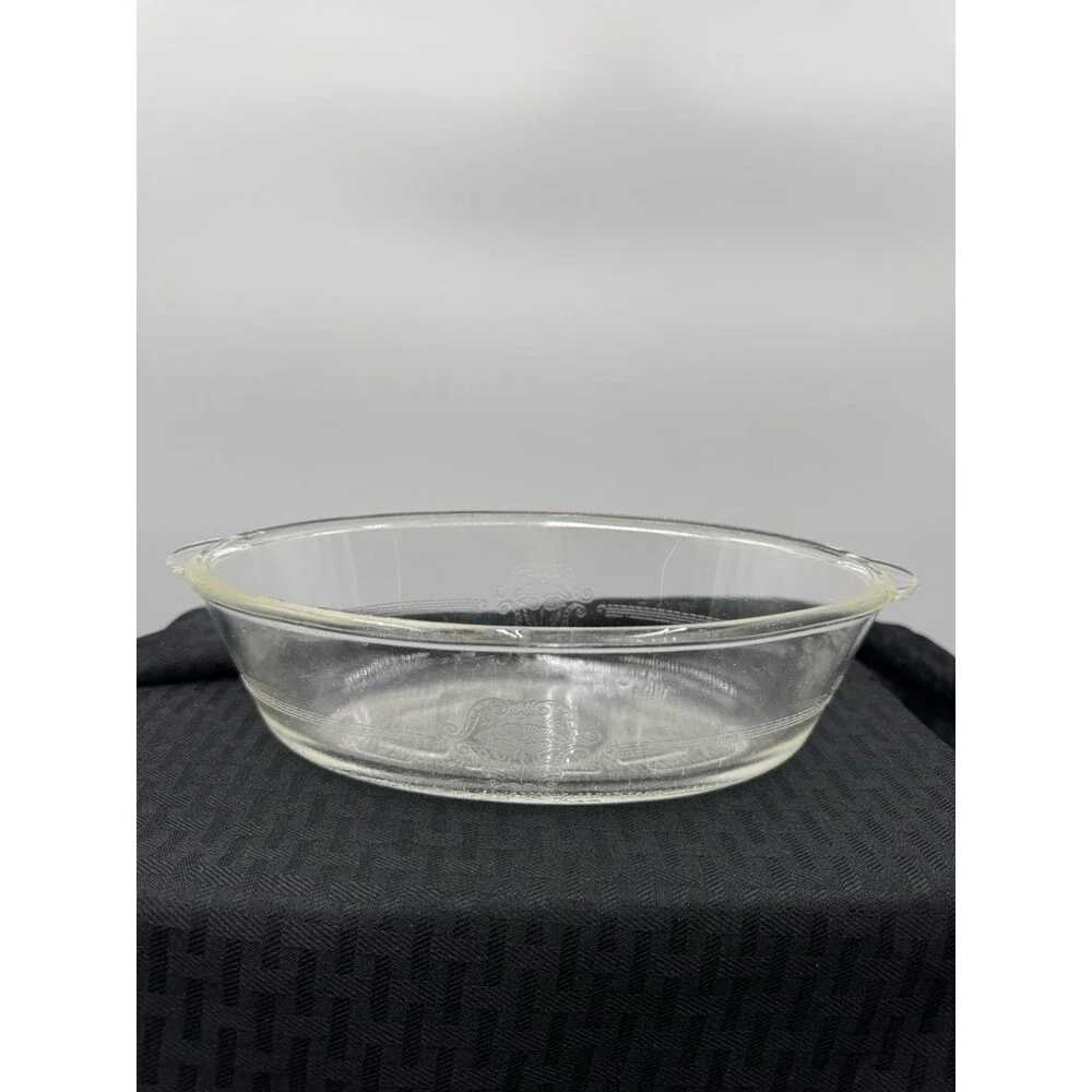 Vintage Etched Clear USA Glasbake  235 Bowl Tab Handles